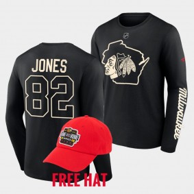 Caleb Jones Milwaukee Home Away From Home Chicago Blackhawks Black T-Shirt Hat