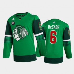 Jake McCabe Chicago Blackhawks St. Patricks Day Jersey Green #6 Warm-Up