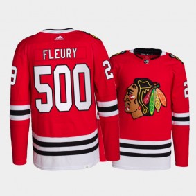 Marc-Andre Fleury 500 Career wins Chicago Blackhawks Red Jersey Special Commemorative