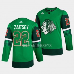 2023 St. Patricks Day Nikita Zaitsev Chicago Blackhawks #22 Green Primegreen Authentic Jersey