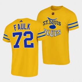 Justin Faulk Reverse Retro 2.0 St. Louis Blues Yellow T-Shirt 1966 Prototype Logo