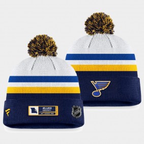 Authentic Pro Draft St. Louis Blues White Navy Cuffed with Pom Knit Hat