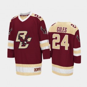 Boston College Eagles Patrick Giles #24 College Hockey Maroon Away Jersey 2021-22