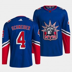 Braden Schneider New York Rangers 2022 Reverse Retro 2.0 Blue #4 Authentic Primegreen Jersey Men's