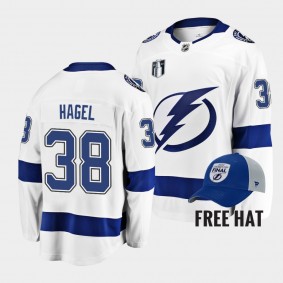 Tampa Bay Lightning Brandon Hagel 2022 Stanley Cup Final Away White Jersey Free Hat