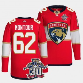 Florida Panthers 30th Anniversary Brandon Montour #62 Red Authentic Home Jersey Men's