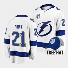 Tampa Bay Lightning Brayden Point 2022 Stanley Cup Final Away White Jersey Free Hat