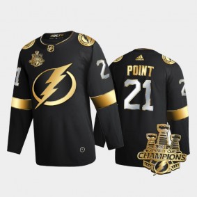 Tampa Bay Lightning Brayden Point #21 3x Stanley Cup Champions Black Golden Authentic Jersey