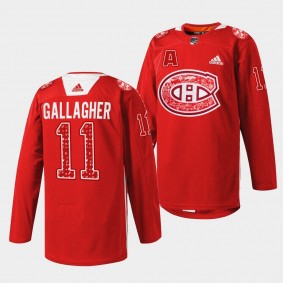 Indigenous Celebration Night Brendan Gallagher Montreal Canadiens Red #11 Warmup Jersey 2023