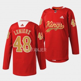 Los Angeles Kings 2022 Cherry LA Brendan Lemieux #48 Red Jersey Warm Up