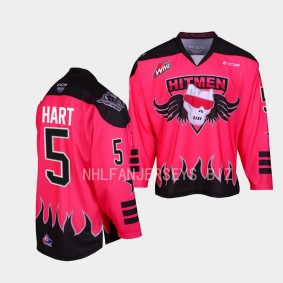 Bret Hart Calgary Hitmen 2023 Bret Hart themed Pink Jersey #5 Three count