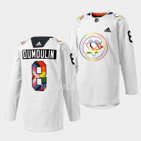 Pittsburgh Penguins 2022 Pride warmup Brian Dumoulin #8 White Jersey Rainbow