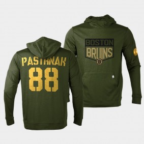David Pastrnak Boston Bruins 2022 Salute to Service Olive Levelwear Hoodie
