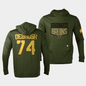 Jake DeBrusk Boston Bruins 2022 Salute to Service Olive Levelwear Hoodie
