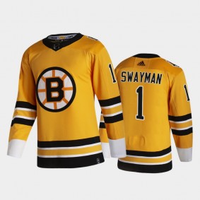 Boston Bruins Jeremy Swayman #1 2021 Reverse Retro Gold Special Edition Jersey