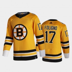 Boston Bruins Nick Foligno #17 2021 Reverse Retro Gold Special Edition Jersey