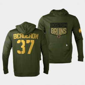 Patrice Bergeron Boston Bruins 2022 Salute to Service Olive Levelwear Hoodie