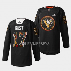 Pittsburgh Penguins 2023 Black Hockey History Bryan Rust #17 Black Jersey Warmup