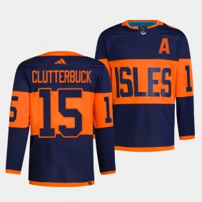 New York Islanders 2024 NHL Stadium Series Cal Clutterbuck #15 Navy Authentic Pro Jersey Men's