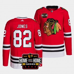 Milwaukee Home Away From Home Caleb Jones Chicago Blackhawks Primegreen #82 Red Jersey