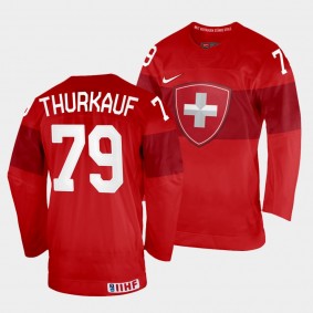 Switzerland 2022 IIHF World Championship Calvin Thurkauf #79 Red Jersey Away