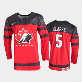 Men's Canada 2021 IIHF U18 World Championship Brandt Clarke #5 Red Jersey