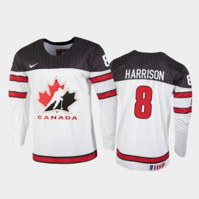 Men's Canada 2021 IIHF U18 World Championship Brett Harrison #8 White Jersey