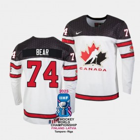 Ethan Bear Canada Hockey 2023 IIHF World Championship #74 White Jersey Home