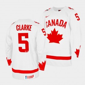 Brandt Clarke 2023 IIHF WJC Canada Hockey #5 White One Leaf Jersey Men