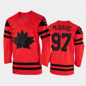 Canada Hockey Connor McDavid 2022 Beijing Winter Olympic Red Away Rrplica Jersey #97