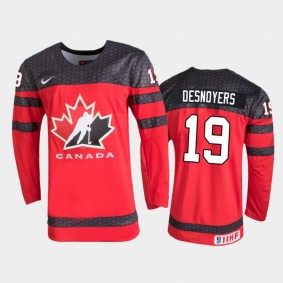 Canada Elliot Desnoyers 2022 IIHF World Junior Championship Red Away Jersey