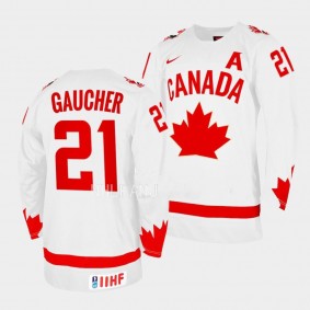 Nathan Gaucher 2023 IIHF WJC Canada Hockey #21 White One Leaf Jersey Men