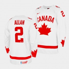 Nolan Allan 2023 IIHF WJC Canada Hockey #2 White One Leaf Jersey Men