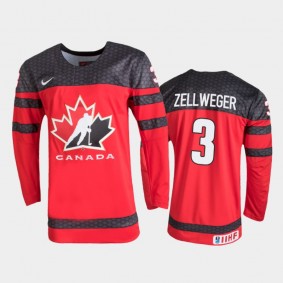 Men's Canada 2021 IIHF U18 World Championship Olen Zellweger #3 Red Jersey
