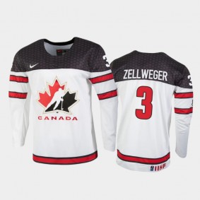 Men's Canada 2021 IIHF U18 World Championship Olen Zellweger #3 White Jersey