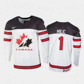 Men's Canada 2021 IIHF U18 World Championship Thomas Milic #1 White Jersey