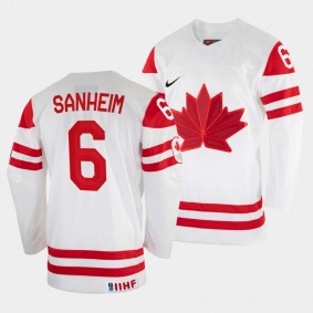 Travis Sanheim 2022 IIHF World Championship Canada Hockey #6 White Jersey Home