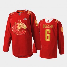 Vancouver Canucks Brock Boeser #6 2022 Lunar New Year Jersey Red Limited edition Warmup