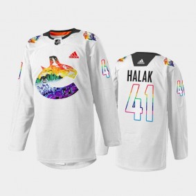 Jaroslav Halak Vancouver Canucks Pride Night Jersey White #41 Mio Artwork Warmup