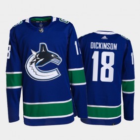 2021-22 Vancouver Canucks Jason Dickinson Primegreen Authentic Jersey Blue Home Uniform