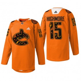 Vancouver Canucks Matthew Highmore #15 2022 First Nations Night Jersey Orange Every Child Matters