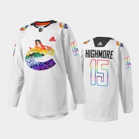 Matthew Highmore Vancouver Canucks Pride Night Jersey White #15 Mio Artwork Warmup