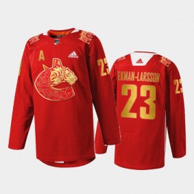 Vancouver Canucks Oliver Ekman-Larsson #23 2022 Lunar New Year Jersey Red Limited edition Warmup