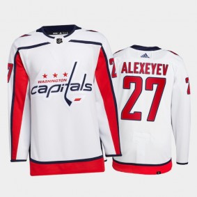 2021-22 Capitals Alexander Alexeyev Away White Jersey