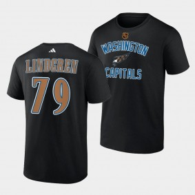Washington Capitals Reverse Retro 2.0 Charlie Lindgren #79 Black T-Shirt Wheelhouse