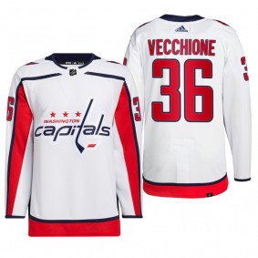 Mike Vecchione Washington Capitals Away Jersey 2022 White #36 Authentic Primegreen Uniform