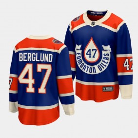 Carl Berglund Edmonton Oilers 2023 NHL Heritage Classic Royal #47 Premier Jersey Men's