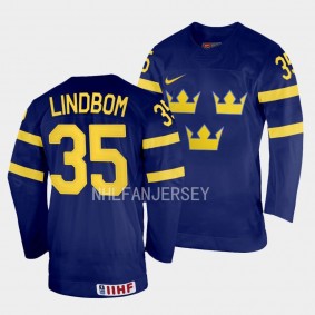 Sweden 2023 IIHF World Junior Championship Carl Lindbom #35 Navy Jersey Away