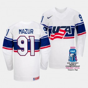 USA 2023 IIHF World Championship Carter Mazur #91 White Jersey Home