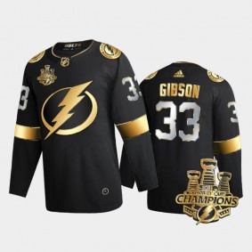 Tampa Bay Lightning Christopher Gibson #33 3x Stanley Cup Champions Black Golden Authentic Jersey